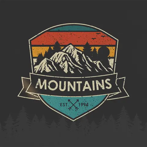 FLUX 3 clip: retro mountain badge logo with the word MOUNTAINS on a dark background