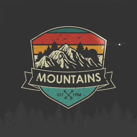 Grok Imagine 1.5 clip: retro mountain badge logo with the word MOUNTAINS on a dark background