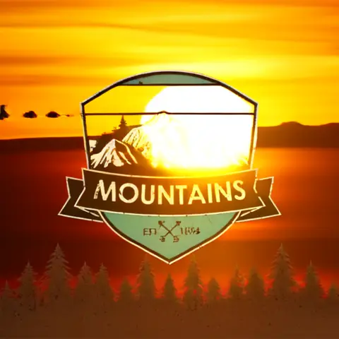 Pika 2.2 clip: retro mountain badge logo with the word MOUNTAINS on a dark background