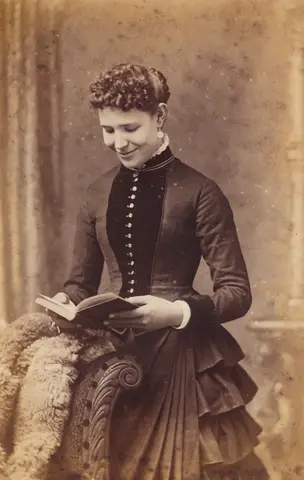 Hailuo H3 clip: sepia cabinet card of a Victorian woman holding a book