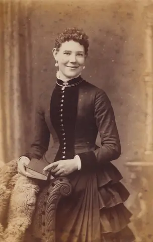 PixVerse V6 clip: sepia cabinet card of a Victorian woman holding a book